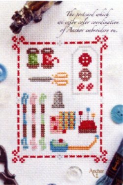 画像1: [6732] 暮らしを彩る刺しゅうのひととき　アンカー　ポストカードシリーズ『クチュリエールのお道具箱』