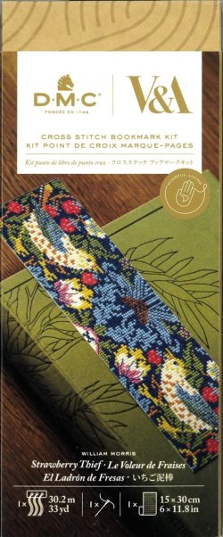 画像1: [8426] DMCクロスステッチブックマークキット　Strawberry Thief いちご泥棒/ William Morris