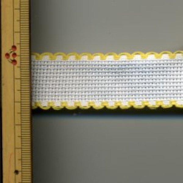 画像1: [1616] クロスステッチ ステッチテープ 2.5cm幅 / 白地×ふち黄色【No.4】 (1)