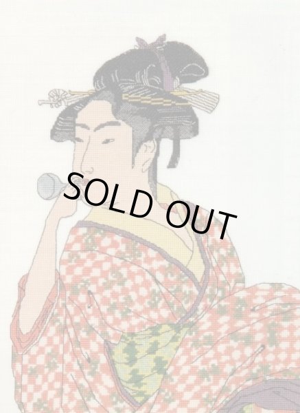 画像1: [5864] オリムパス クロスステッチキット　日本の美名作選　ポペンを吹く娘　喜多川歌麿筆より (1)