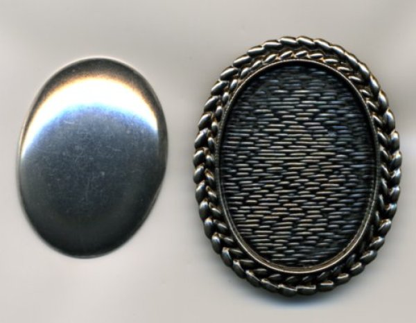 画像2: [7009] ブローチ台三つ編み縁飾り【楕円・縦】AS（アンティーク シルバー） (2)