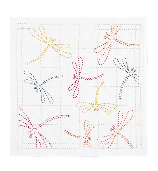 画像4: [10454] オリムパス 刺し子花ふきんキット 茜とんぼ（白） (4)