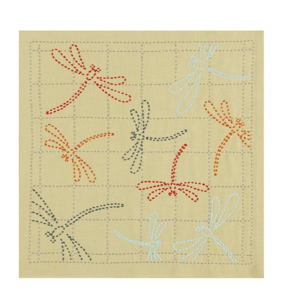 画像4: [10455] オリムパス 刺し子花ふきんキット 茜とんぼ（からし） (4)