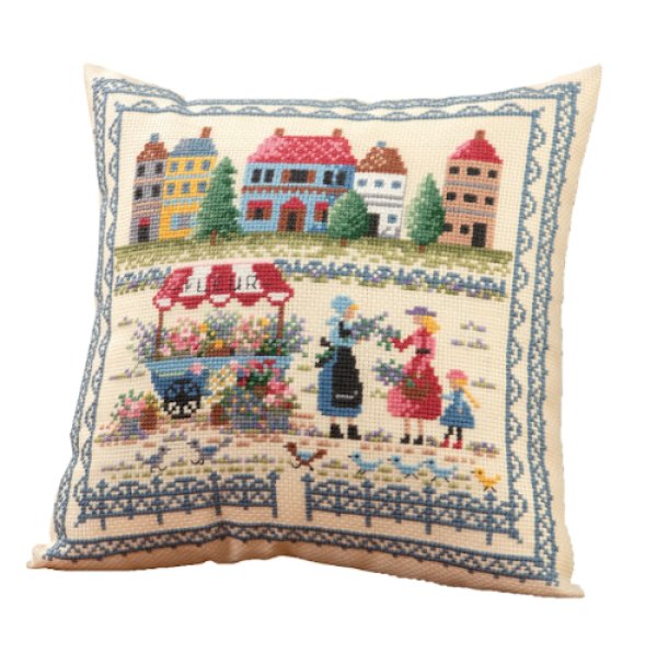 画像2: [7765] オリムパス オノエ・メグミ　刺しゅうキットシリーズ　タウン＆カントリーの素敵な風景　クッション「街の風景」 (2)