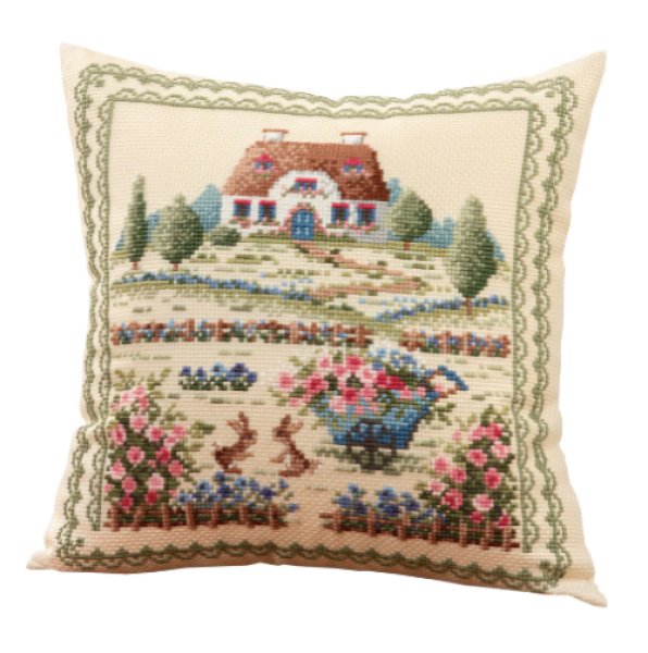 画像2: [7766] オリムパス オノエ・メグミ　刺しゅうキットシリーズ　タウン＆カントリーの素敵な風景　クッション「田園の風景」 (2)