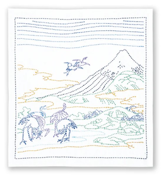 画像2: [10574] オリムパス 刺し子の花ふきん 葛飾北斎　富嶽三十六景　相州梅沢左 (2)