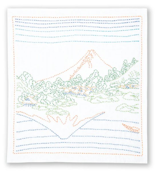 画像2: [10576] オリムパス 刺し子の花ふきん 葛飾北斎　富嶽三十六景　甲州三坂水面 (2)