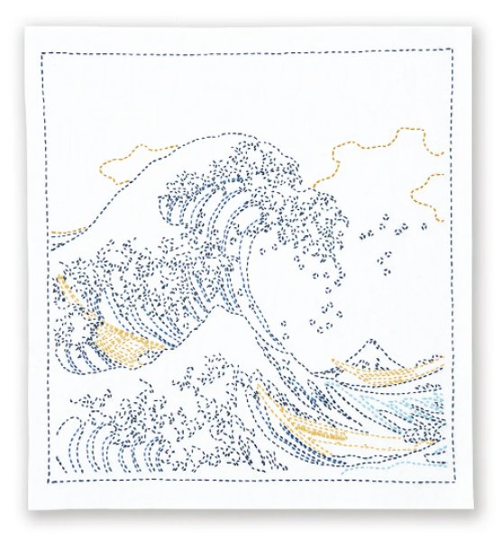 画像2: [10573] オリムパス 刺し子の花ふきん 葛飾北斎　富嶽三十六景　神奈川沖浪裏 (2)
