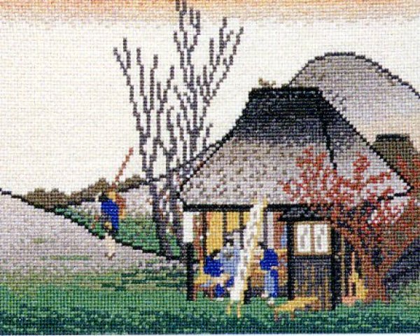 画像1: [4338] オリムパス　クロスステッチししゅうキット　広重画　東海道五拾三次　鞠子（名物茶店） (1)